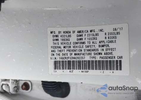 2017 Honda Accord Sport z USA, uszkodzony, nr VIN 1HGCR2F52HA292257